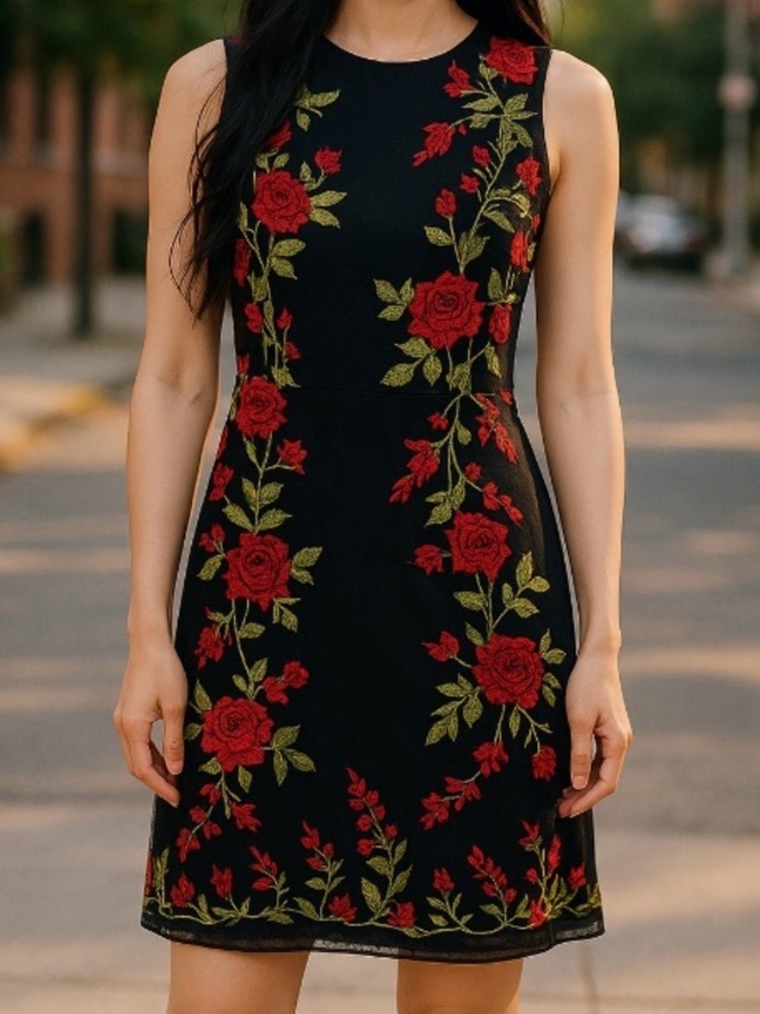 Donna Ricco Black Floral Roses Embroidered Sleeveless Sheath Dress 4